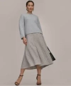 Donna Karan Womens Crewneck Oversized Sweater Side Zip A Line Skirt