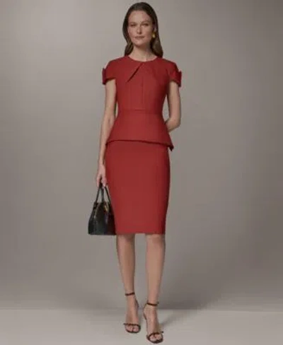 Donna Karan Womens Crewneck Peplum Top Pencil Midi Skirt In Red