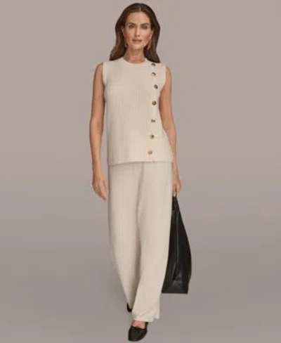 Donna Karan Womens Crewneck Sleeveless Sweater Pull On Sweater Pants In Neutral