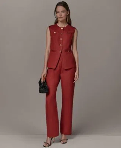 Donna Karan Womens Crewneck Sleeveless Vest Mid Rise Straight Pants In Red