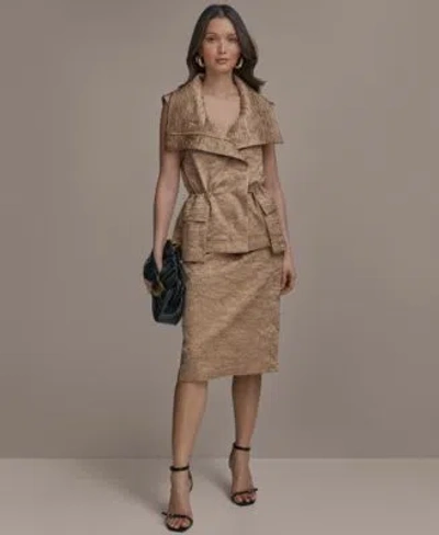 Donna Karan Womens Crinkle Satin Vest Pencil Skirt In Brown