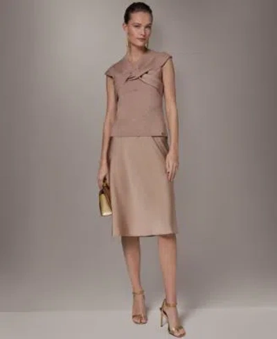 Donna Karan Womens Criss Cross V Neck Sweater Bias Midi Skirt In Umbria W Rose Gold L