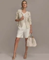 Donna Karan Womens Crochet Cardigan Linen Blend Shorts