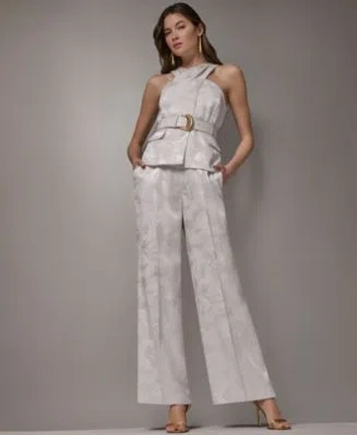 Donna Karan Womens Crossover Belted Sleeveless Top Novelty Wide Leg Pants In Gray