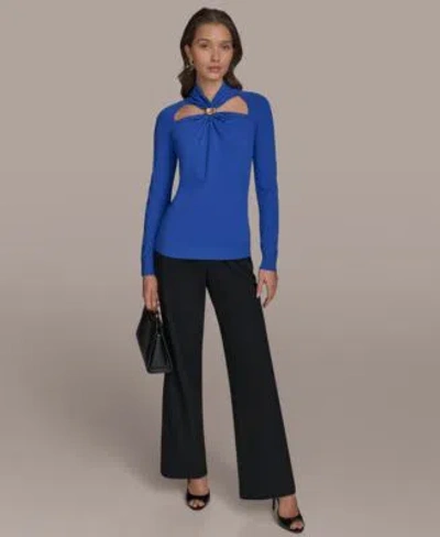 Donna Karan Womens Cutout Sweater Wide Leg Pants In Black