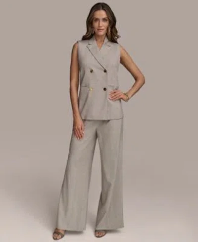 Donna Karan Womens Double Breasted Long Vest Wide Leg Pants