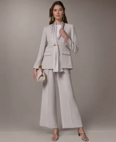 Donna Karan Womens Draped Necktie Fitted Blazer High Waist Wide Leg Pants In Gray