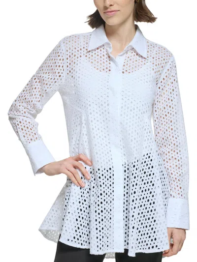 Donna Karan Womens Eyelet Cotton Tunic Top In Multi