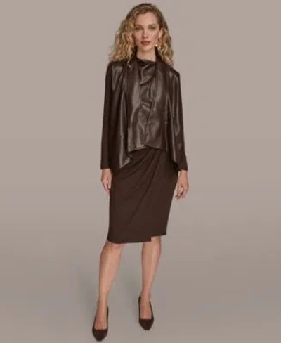 DONNA KARAN WOMENS FAUX LEATHER JACKET SLEEVELESS TOP PENCIL SKIRT