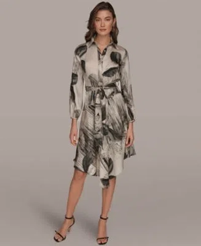 Donna Karan Womens Floral Collared Neck Shirt Dress In Multi