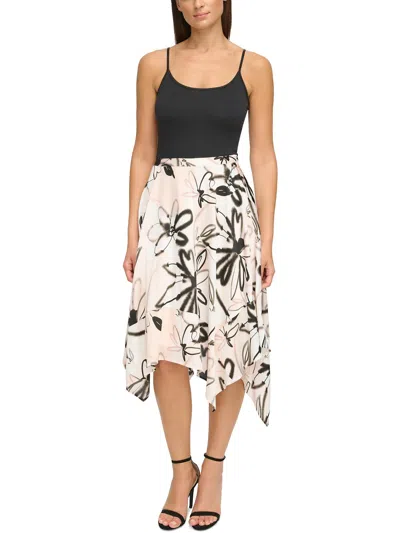 Donna Karan Womens Floral Print Recycled Polyester Asymmetrical Skirt In Multi