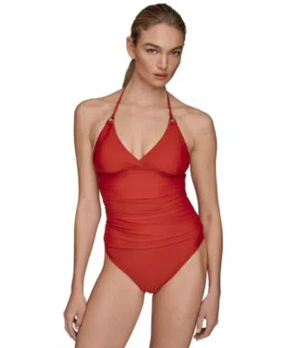 Donna Karan Womens Halter Neck Tankini Bottoms In Red