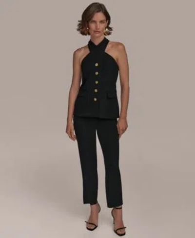 Donna Karan Womens Halter Vest Slim Leg Ankle Pants Regular Petite Sizes In Black