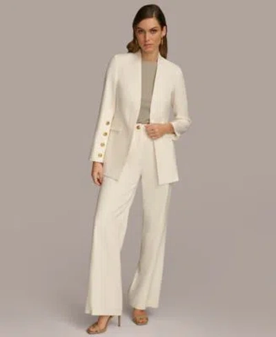 Donna Karan Womens Linen Blend Button Sleeve Blazer Straight Leg Pants In Cream