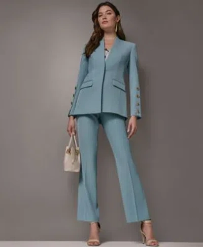 Donna Karan Womens Long Sleeve Blazer Andstraight Leg Pants In Blue