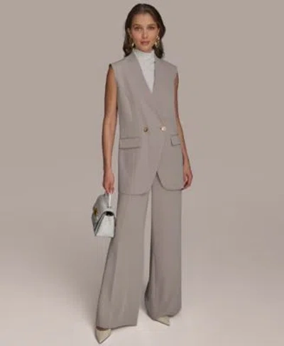Donna Karan Womens Long Vest Straight Leg Pants In Gray