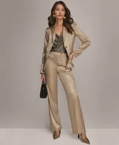 Donna Karan Womens Metallic One Button Blazer Novelty Straight Leg Mid Rise Pants In White