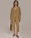 Donna Karan Womens Metallic Open Front Cardigan Cropped Pants In Brown
