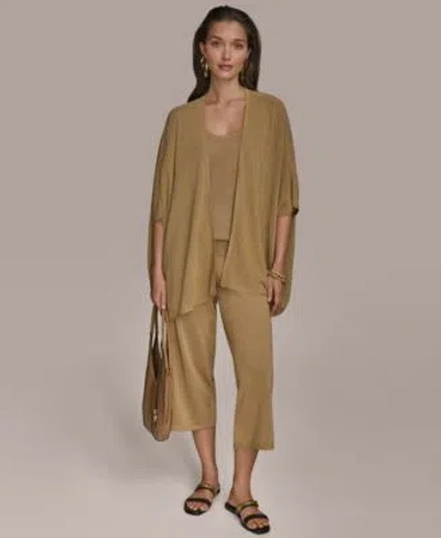 Donna Karan Womens Metallic Open Front Cardigan Cropped Pants In Brown