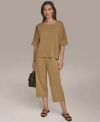 Donna Karan Womens Metallic Open Front Cardigan Cropped Pants In Brown