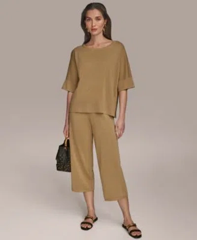 DONNA KARAN WOMENS METALLIC SWEATER CROPPED PANTS