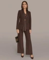 Donna Karan Womens Mixed Media Draped Neck Blazer High Waist Wide Leg Pant In Brown