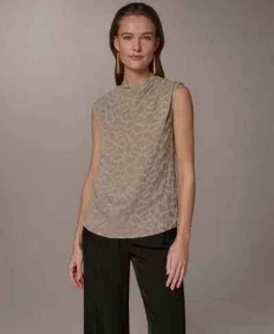 Donna Karan Womens Mock Neck Blouse In Brown