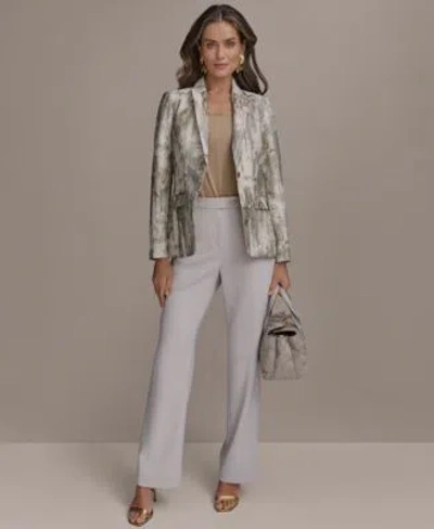 Donna Karan Womens One Button Blazer Scoop Neck Camisole Straight Leg Pants In Hazelnut