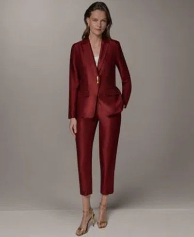 Donna Karan Womens One Button Novelty Blazer Mid Rise Straight Leg Pants In Red