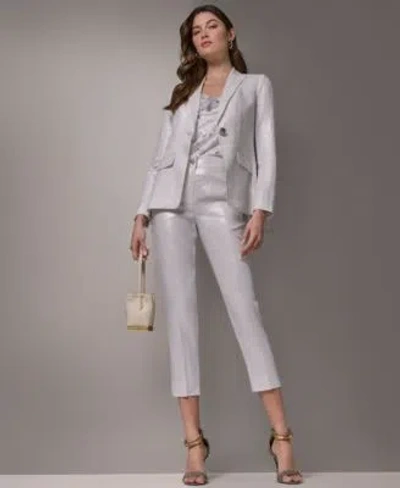 Donna Karan Womens One Button Peak Lapel Blazer Straight Leg Mid Rise Pants In Gray