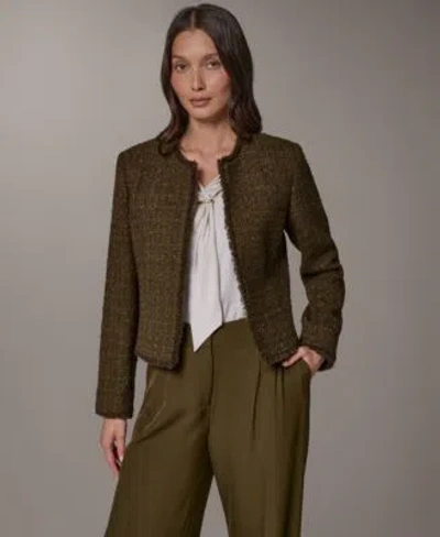 Donna Karan Womens Open Front Fring Jacket In Black Forest,gold