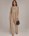 Donna Karan Womens Open V Neck Long Sleeve Cardigan Twisted Shoulder Tank Top Pleated Wide Leg Pull On Pants In Nude
