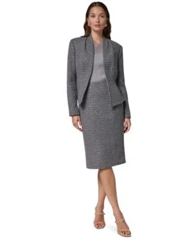 Donna Karan Womens Peplum Sequin Cropped Blazer High Waisted Sequin Pencil Skirt In Gray