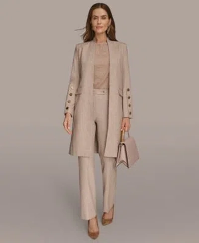 DONNA KARAN WOMENS PETITES FOUR BUTTON LONG BLAZER COAT SLEEVELESS BOAT NECK TANK TOP STRAIGHT LEG PANT