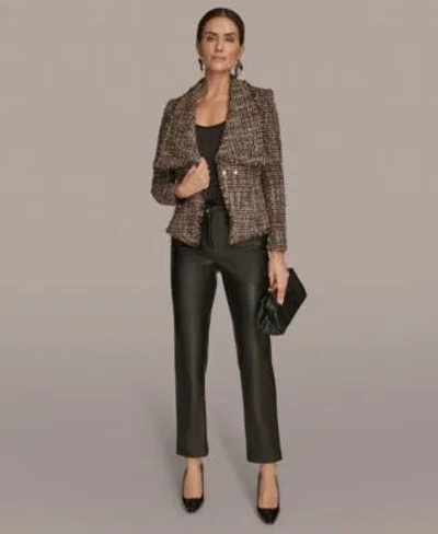 Donna Karan Womens Petites Slim Leg Pants Belted Tweed Blazer In Black