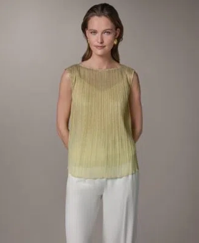 Donna Karan Womens Pleated Boat Neck Top In Green