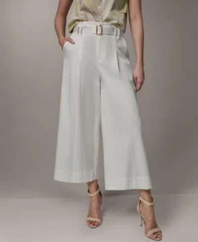 Donna Karan Womens Pleated Wide Leg Crop Pants In White