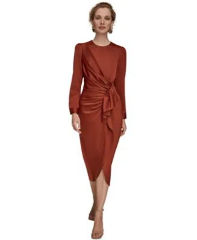 Donna Karan Womens Ruched Midi Dress In Brown