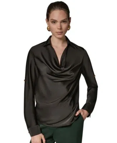 Donna Karan Womens Satin Back Crepe Long Sleeve Top In Black