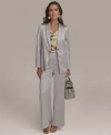 Donna Karan Womens Satin One Button Blazer Wide Leg Pants In Gray