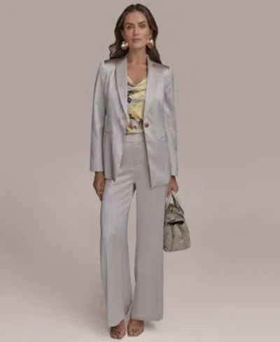 Donna Karan Womens Satin One Button Blazer Wide Leg Pants In Tuscan Grey