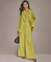 Donna Karan Womens Satin One Button Jacket Wide Leg Pants Regular Petite