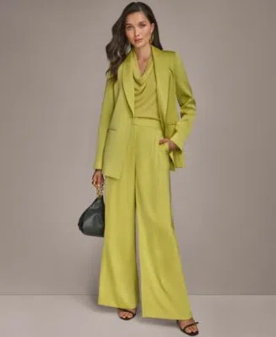 Donna Karan Womens Satin One Button Jacket Wide Leg Pants Regular Petite