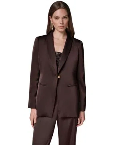 Donna Karan Womens Satin Shawl Lapel Shoulder Padded Blazer In Brown
