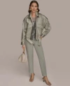 Donna Karan Womens Satin Zip Front Jacket Slim Leg Pants In Green