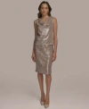 Donna Karan Womens Sequin Cowl Neck Top Pencil Skirt In Brown