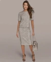 Donna Karan Womens Sequin Detail Top Sequin Detail Midi Skirt In Gray
