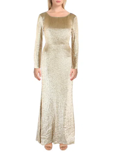 Donna Karan Womens Sequined Long Sleeves Evening Dress In Beige