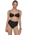 Donna Karan Womens Shirred Bandeau Bikini Top Bottoms In Black