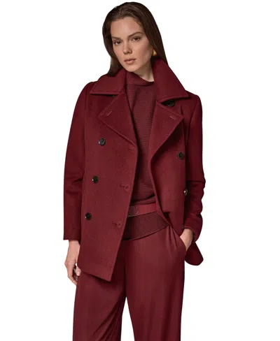Donna Karan Womens Short Double Breasted Wool Coat In Burgundy